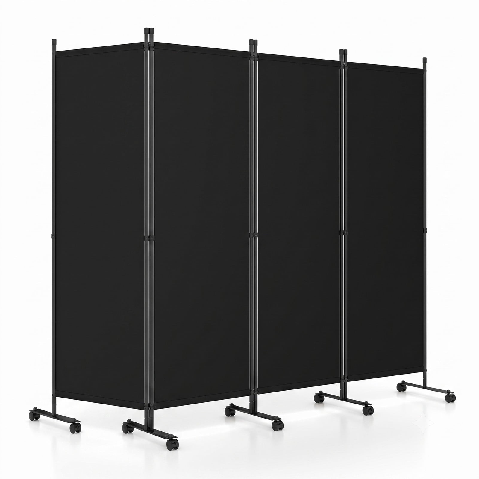 ALPULON 4-Panel Room Divider Freestanding Privacy Screen with 10 Lockable Wheels, Foldable Polyester Fabric Partition with Heavy-Duty Metal Frame for Living, Black