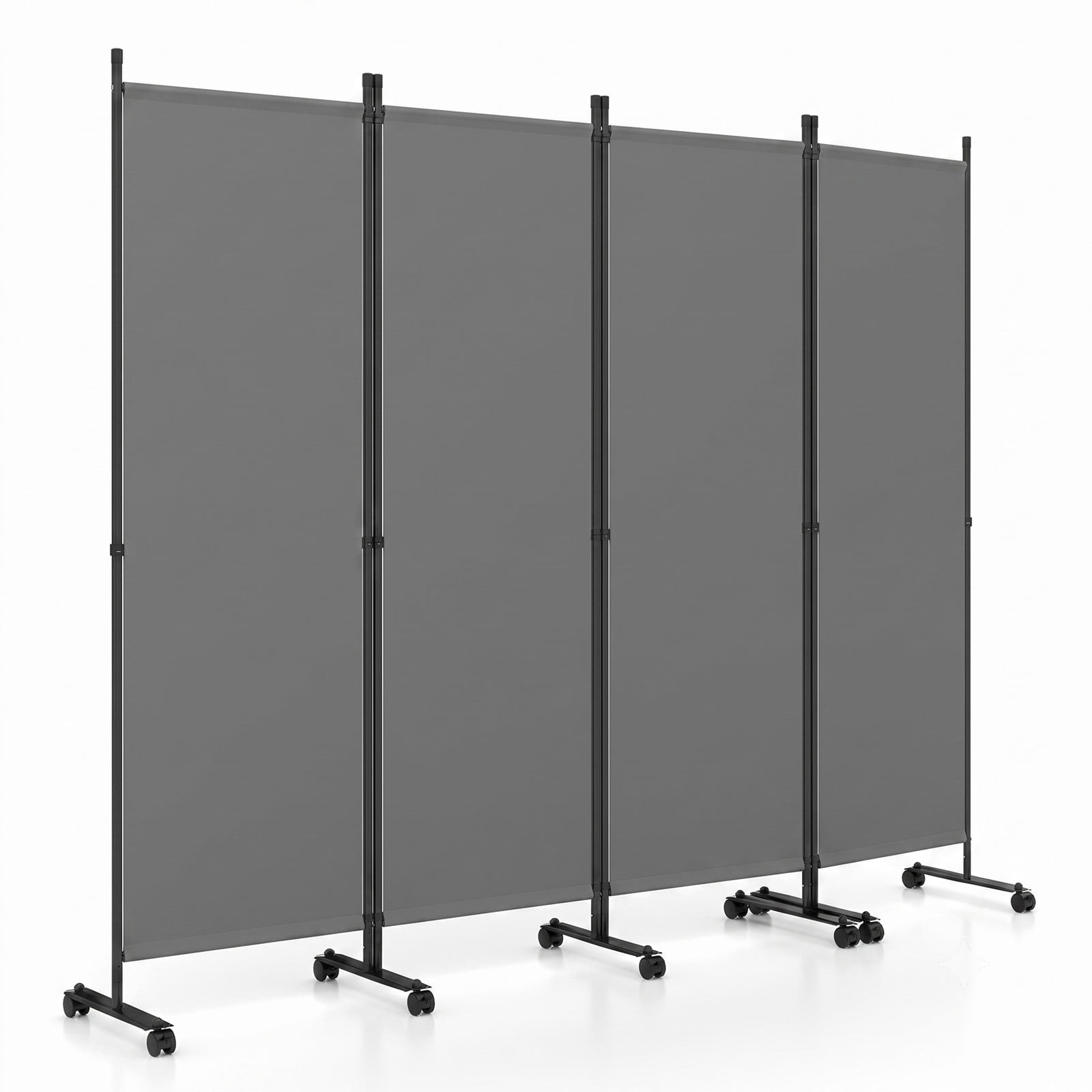 ALPULON 4-Panel Room Divider Freestanding Privacy Screen with 10 Lockable Wheels, Foldable Polyester Fabric Partition with Heavy-Duty Metal Frame for Living Room, Gray