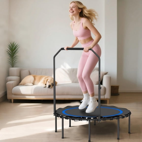 ALPULON 45" Rebounder Trampoline for Adults, 450LBS Fitness Trampoline with Adjustable Handle Bar for Indoor Outdoor, Blue