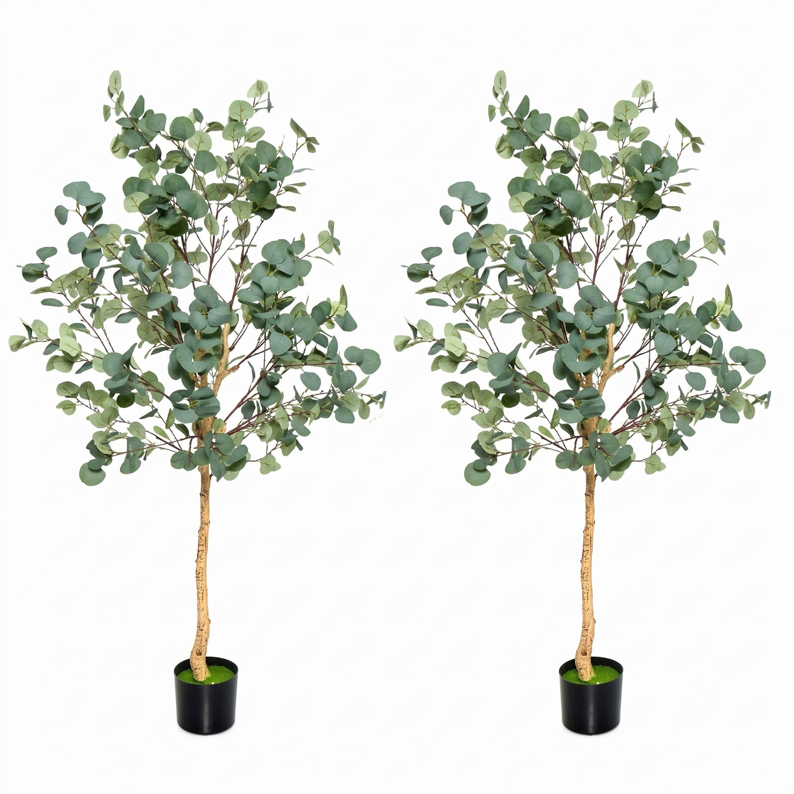 ALPULON 5.5 FT Artificial Eucalyptus Tree Set of 2, Faux Silver Dollar Tree with 517 Leaves and Cement Pot, Tall Fake Plant for Indoor Home Office Living Room, Green