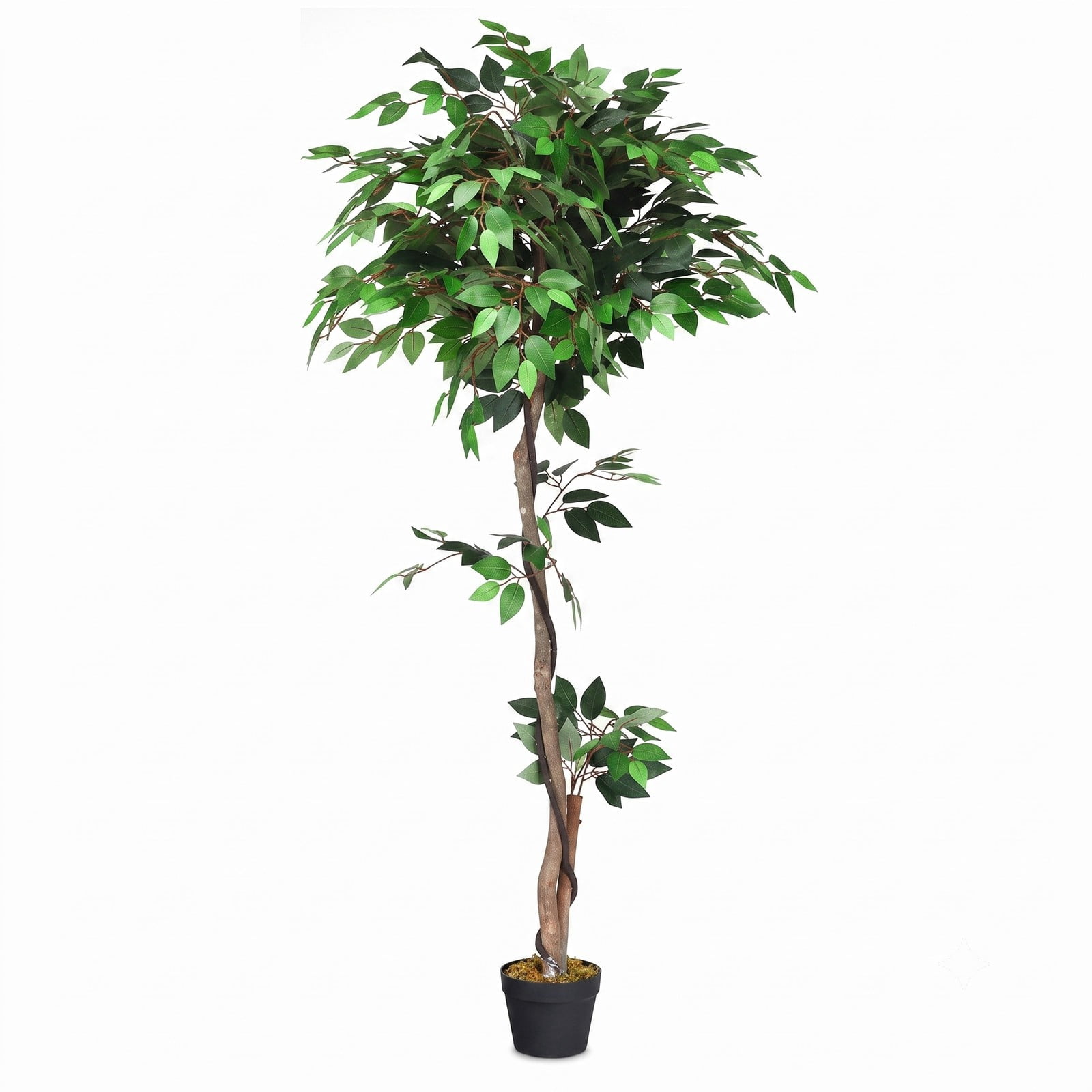 ALPULON 5.5 FT Artificial Ficus Silk Tree with Real Wood Trunks and Plastic Pot, Faux Potted Floor Plant for Home Office Living Room Corner Decor, Green