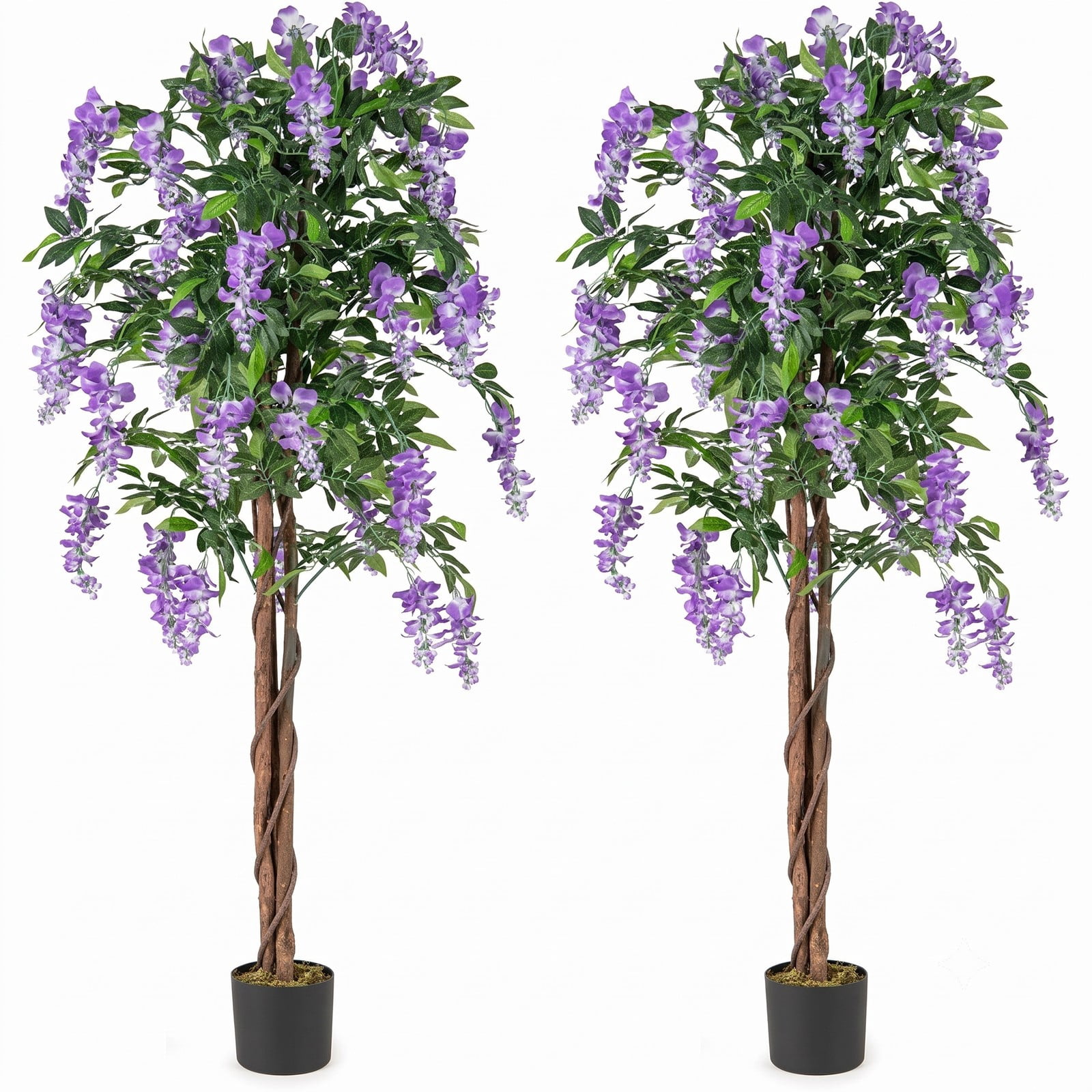 ALPULON 5.5 FT Artificial Wisteria Tree Set of 2, Faux Purple Blooming Flower Plant with Nursery Pot, Realistic Silk Greenery for Home Office Wedding Porch, Purple