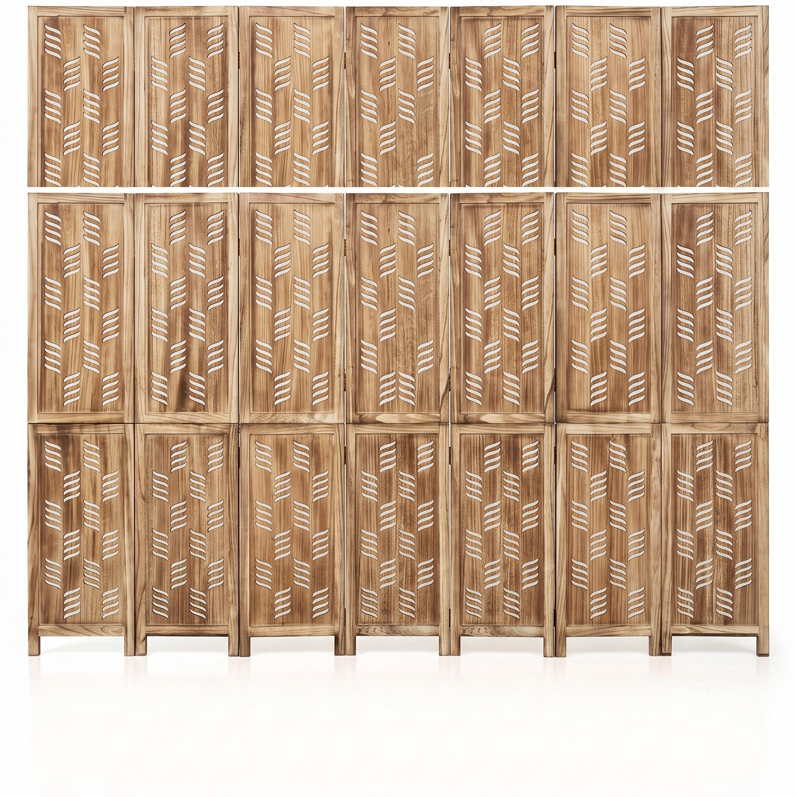 ALPULON 5.5 FT Tall 6-Panel Folding Room Divider Privacy Screen with Wave Cutout and Paulownia Wood Frame for Living Room Bedroom Office, Brown