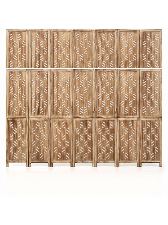 5.5 FT Tall 6-Panel Folding Room Divider Privacy Screen with Wave Cutout and Paulownia Wood Frame for Living Room Bedroom Office, Brown
