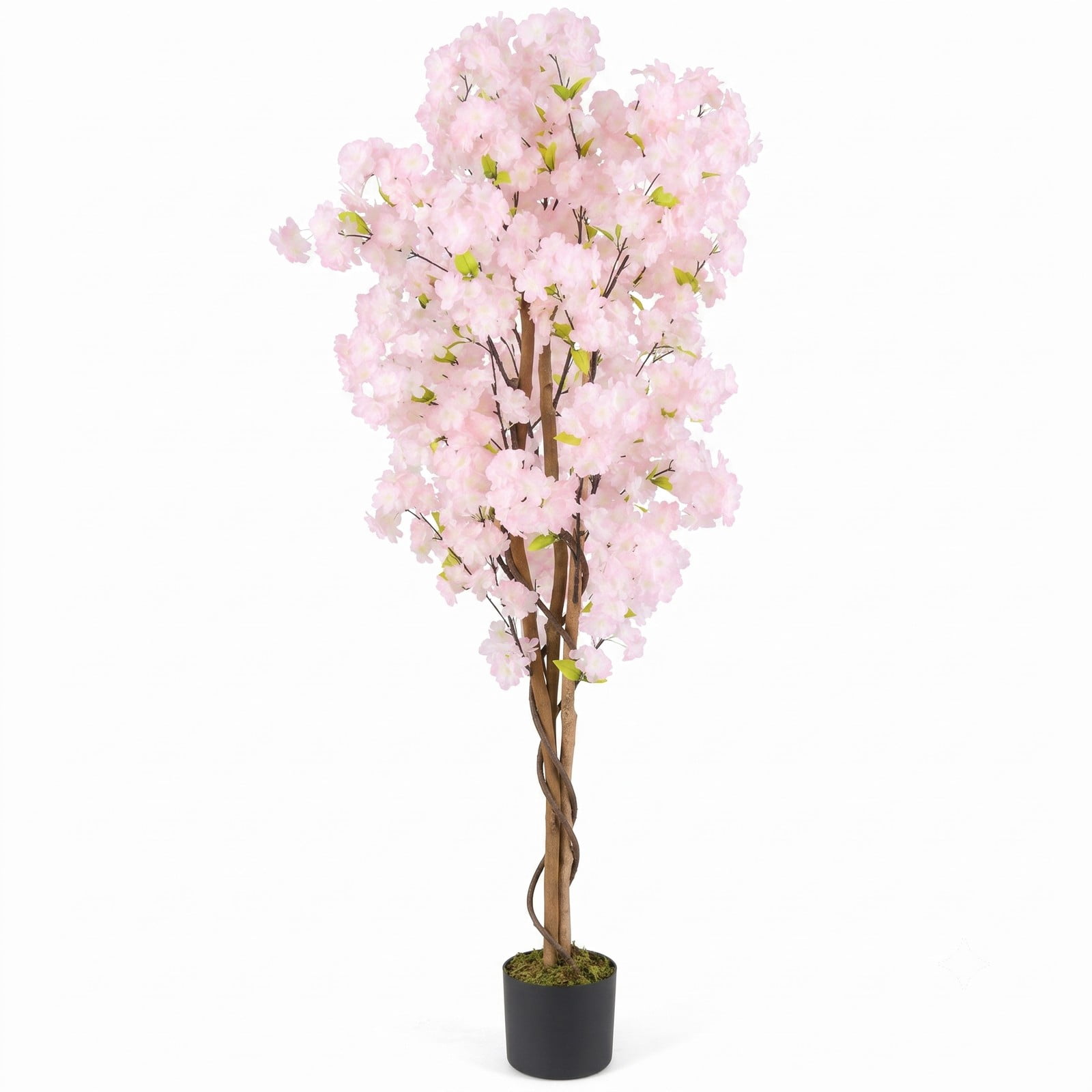 ALPULON 5 FT Artificial Cherry Blossom Tree with Pink Flowers, Faux Silk Blossom Tree with Cement-Filled Pot and Adjustable Wired Branches for Home Office, Pink