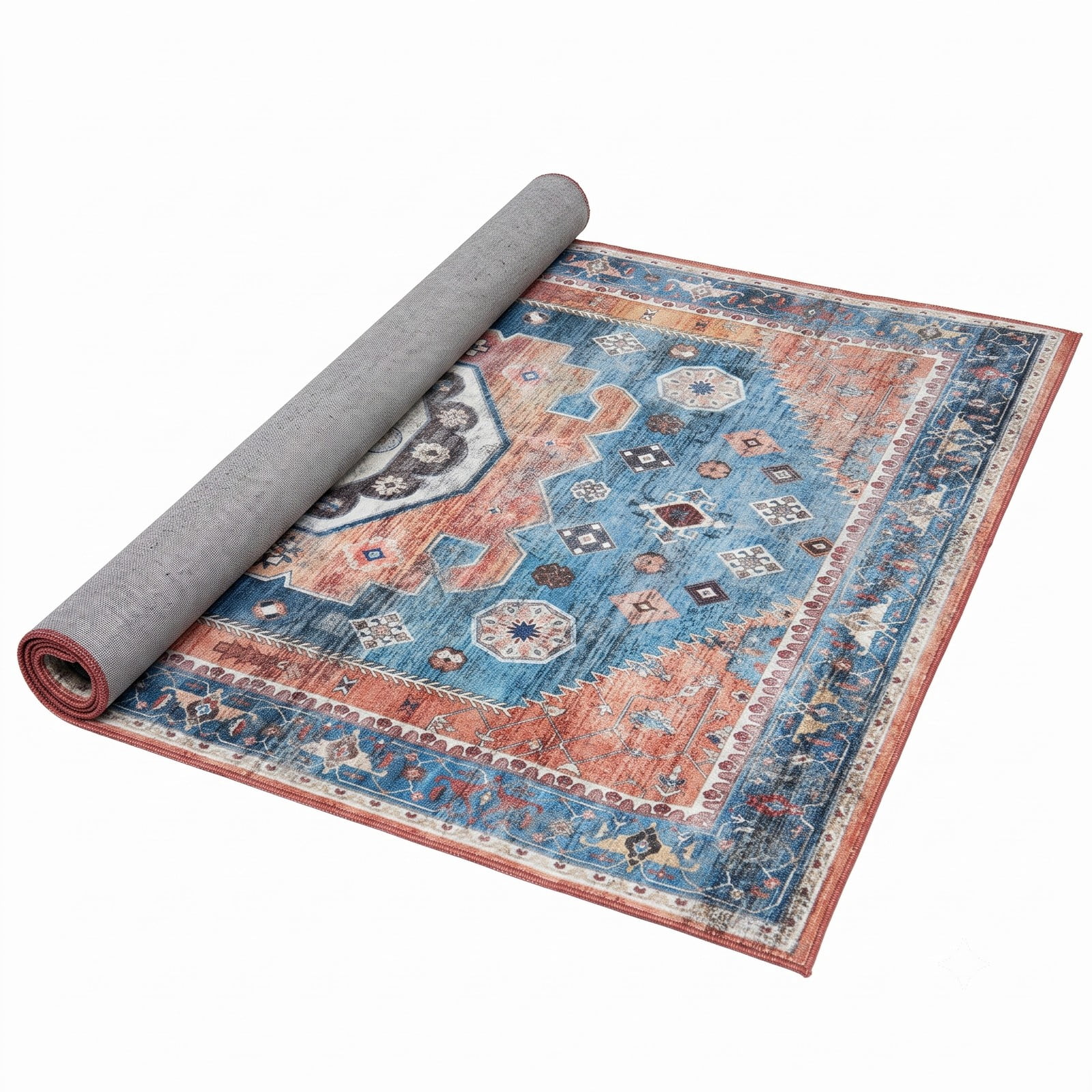 ALPULON 5 x 7 Feet Non-Shedding Distressed Vintage Area Rug, Non-Slip Waterproof Indoor Floor Carpet for Living Room Bedroom Dining Room Entryway, Multicolor