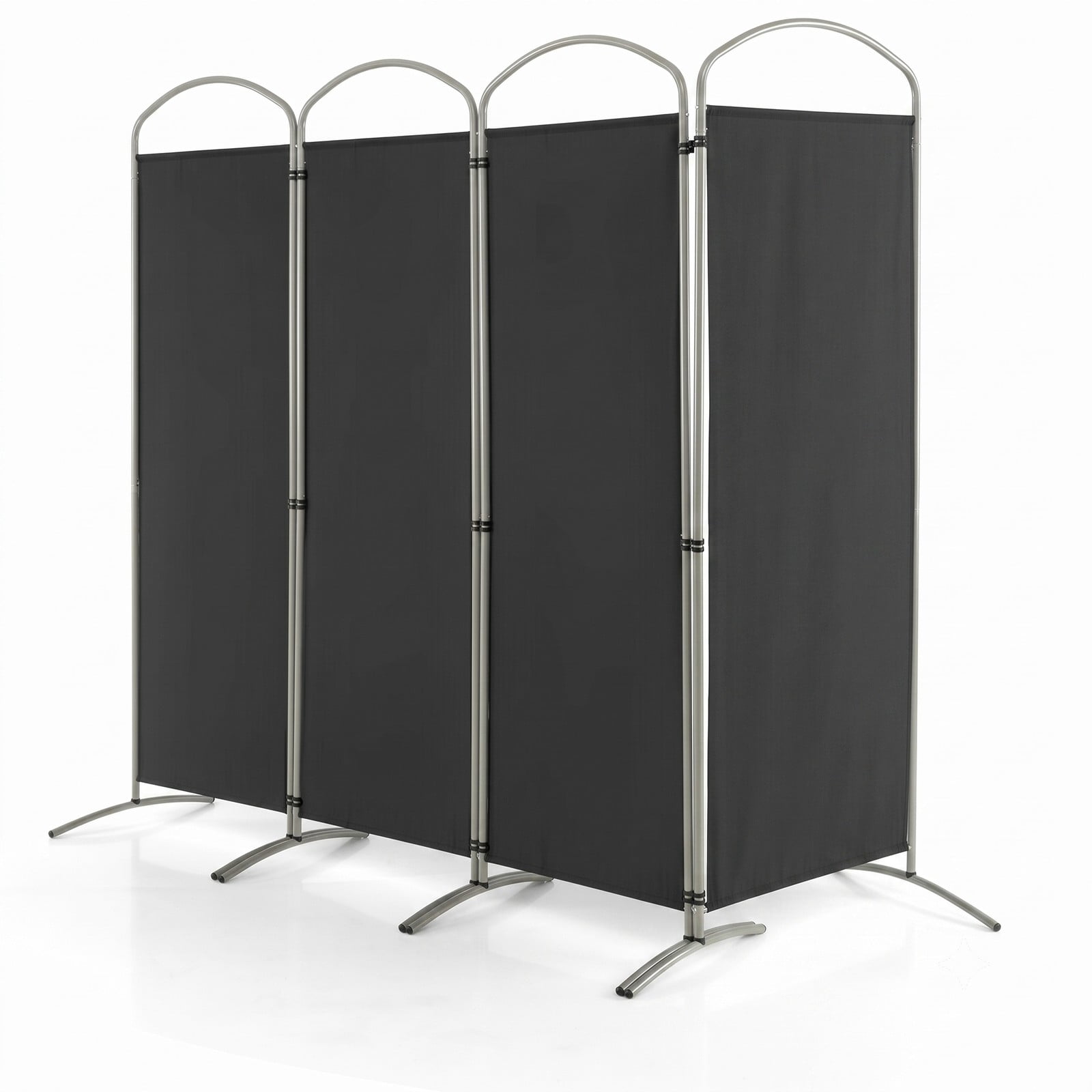 ALPULON 6.2Ft Folding 4-Panel Room Divider Freestanding Privacy Screen Partition for Home Office Living Room Bedroom, Polyester Fabric with Metal Base, Black