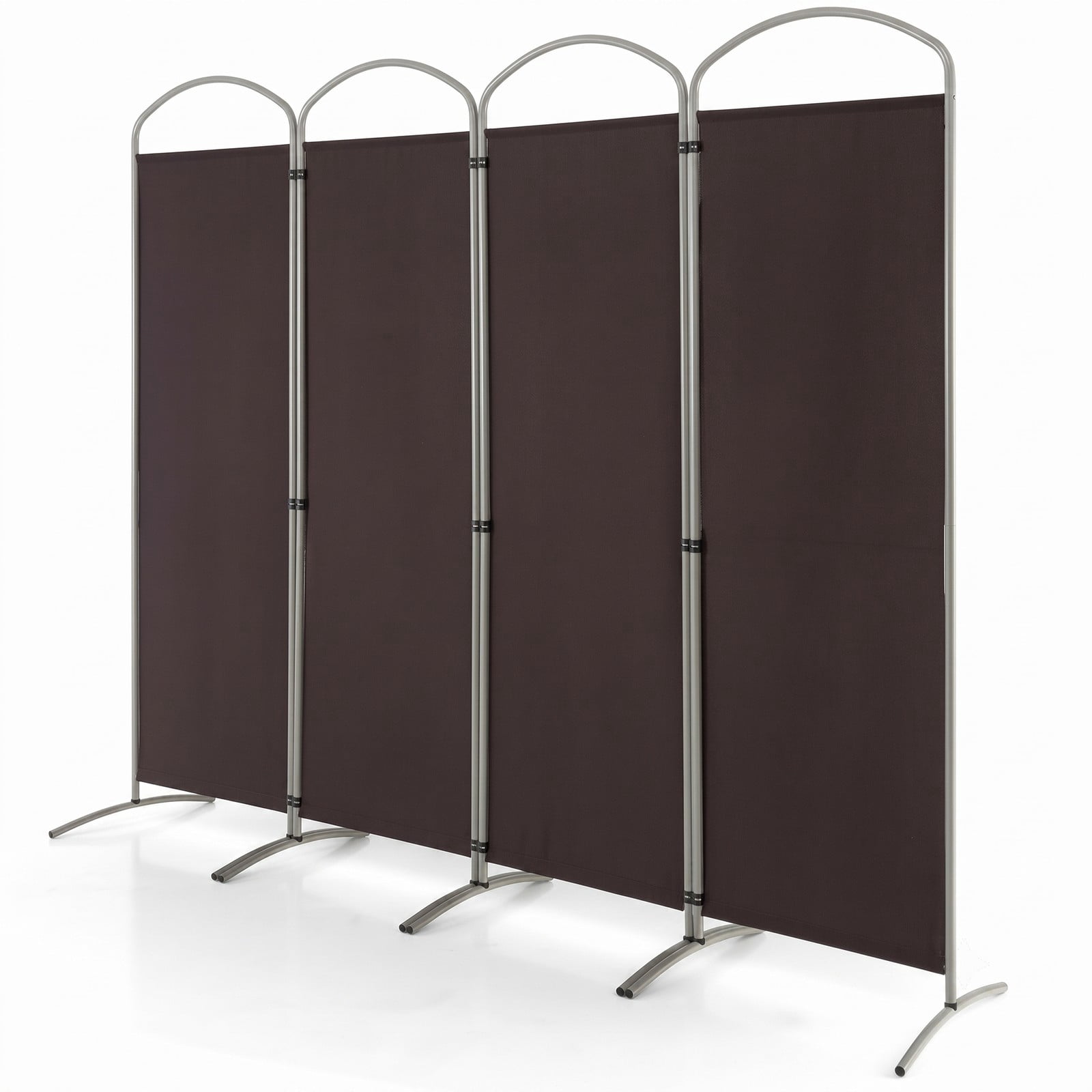 ALPULON 6.2Ft Folding 4-Panel Room Divider Freestanding Privacy Screen Partition for Home Office Living Room Bedroom, Polyester Fabric with Metal Base, Brown
