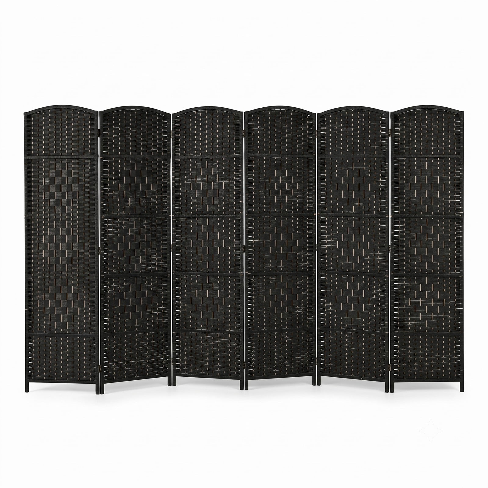 ALPULON 6.5Ft 6-Panel Handwoven Fiber Folding Room Divider Screen, Freestanding Privacy Partition with Sturdy Poplar Frame for Living Room Bedroom Office Home, Black