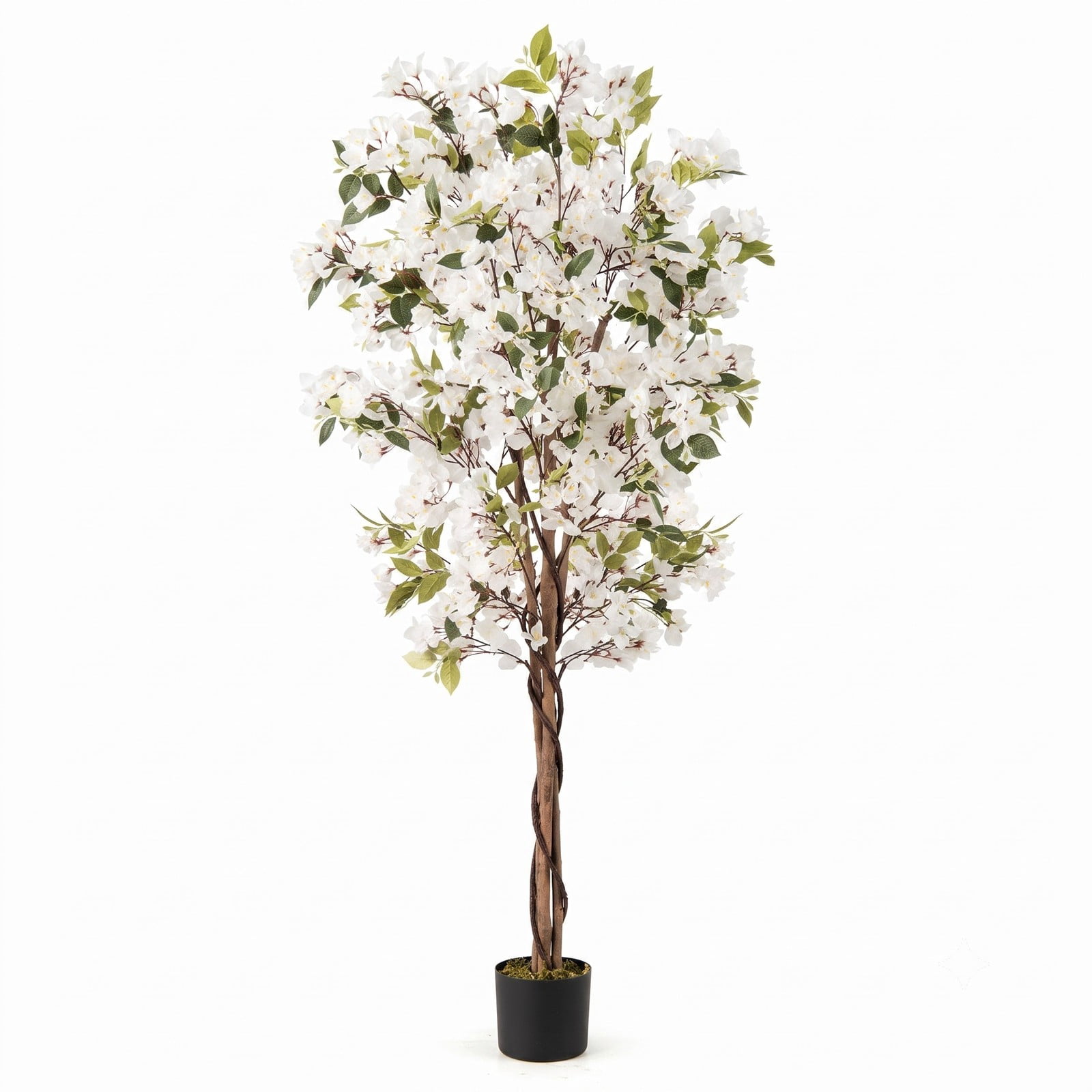 ALPULON 6 FT Artificial Bougainvillea Tree with 910 White Flowers, Faux Silk Flower Tree with Cement-Filled Planter for Indoor Outdoor Home Office Living Room, White