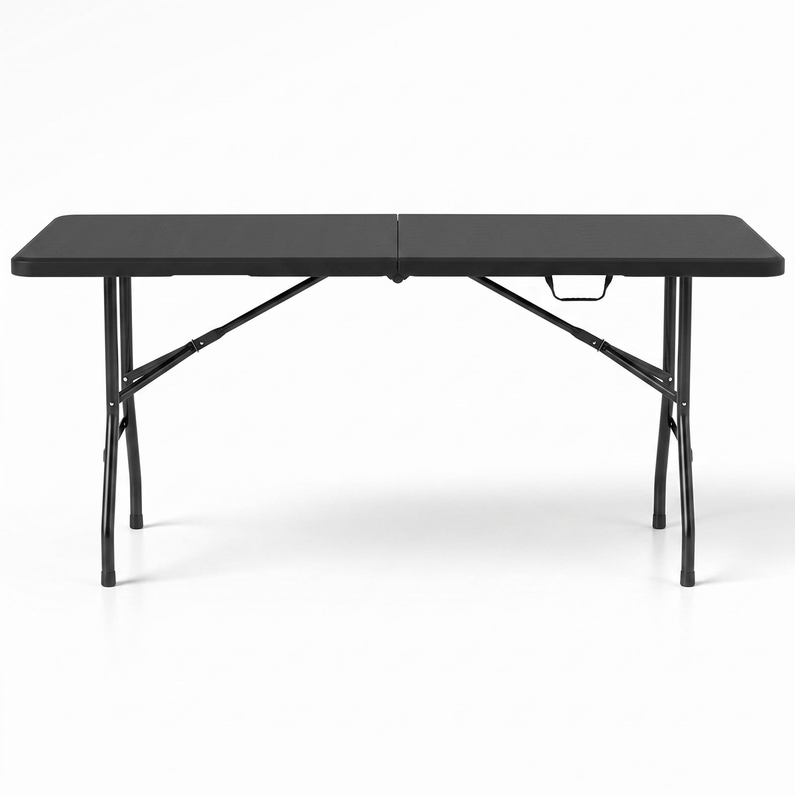 ALPULON 6 FT Portable Folding Table, 350 LBS Fold-in-Half Plastic Utility Table with HDPE Tabletop and Carry Handle for Picnic, Camping, Party and Indoor Events, Black
