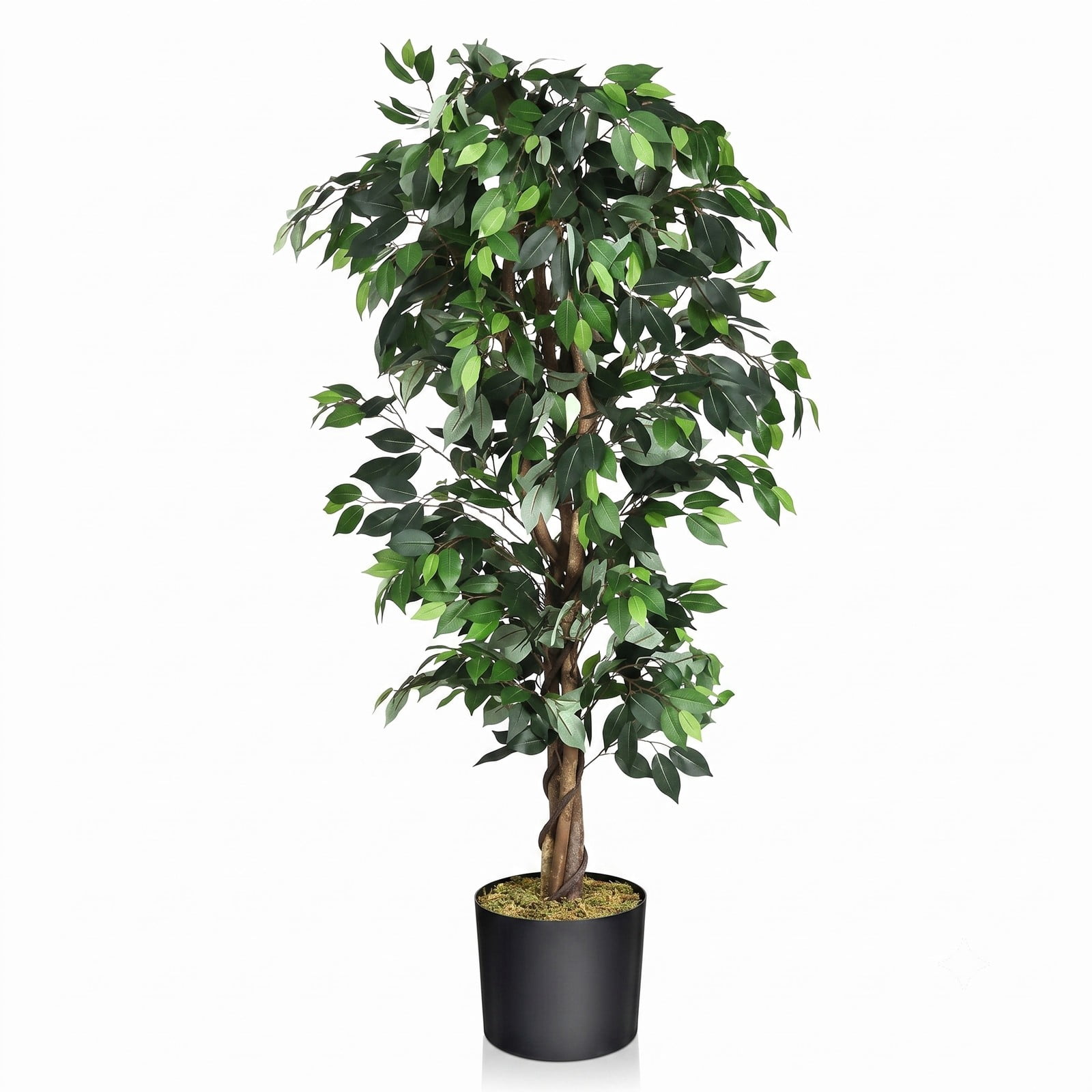 ALPULON 6 Feet Artificial Ficus Silk Tree, 71 Inch Faux Ficus Plant with 1008 Leaves and Cement Base Paper Pot for Home Office Entryway Living Room Decor, Green