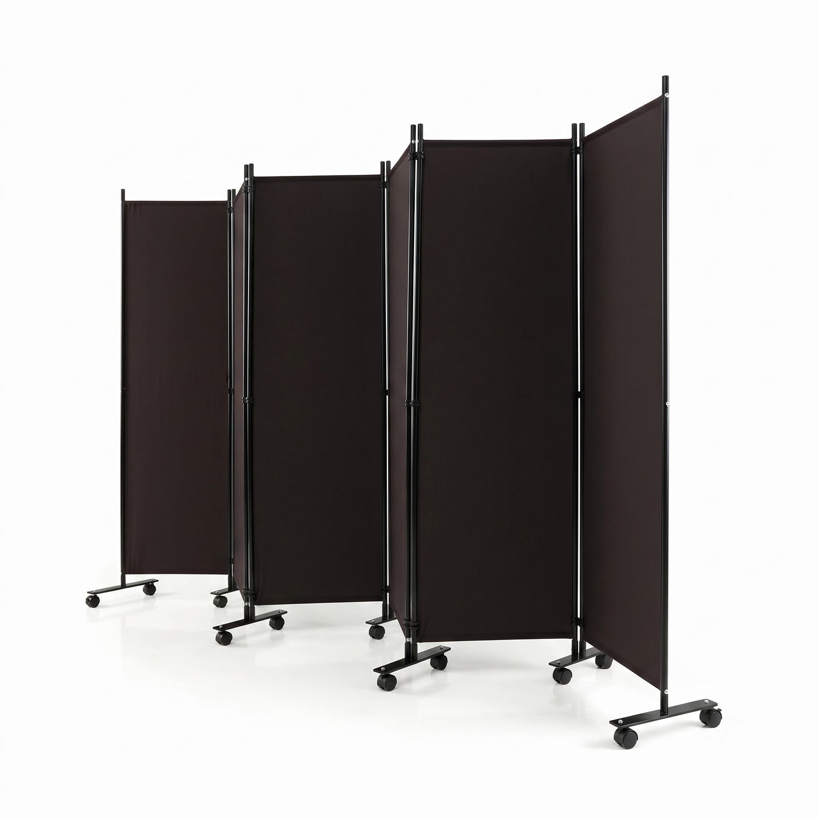 ALPULON 6 Panel Rolling Room Divider on Wheels, 5.7 Feet Tall Freestanding Folding Privacy Screen, Woven Fabric Partition for Home Office Bedroom Dormitory, Walnut