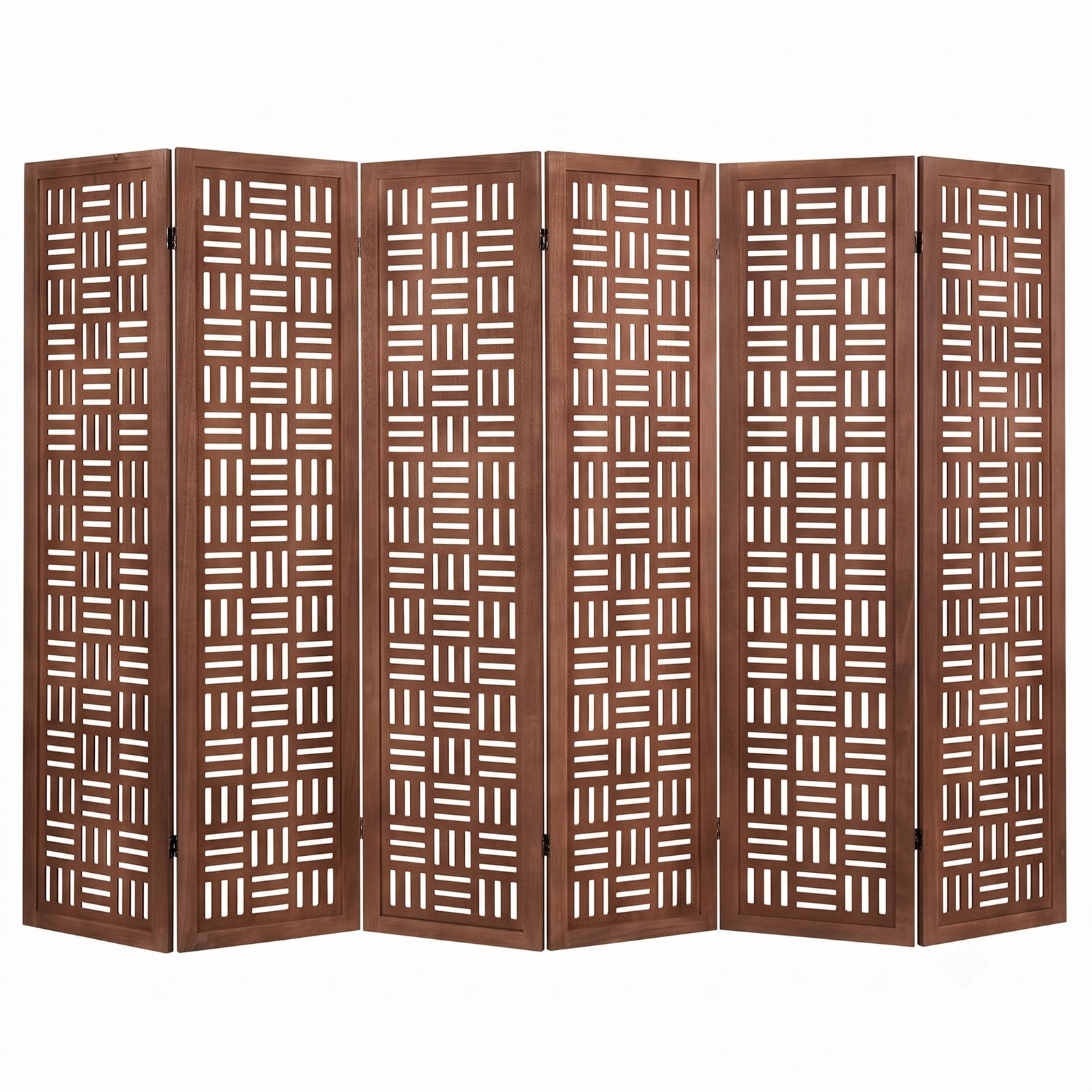 ALPULON 6-Panel Solid Wood Room Divider Folding Partition Screen, Freestanding Paulownia Wood Privacy Panel with Cut-Out Pattern for Living Room Bedroom Office, Walnut