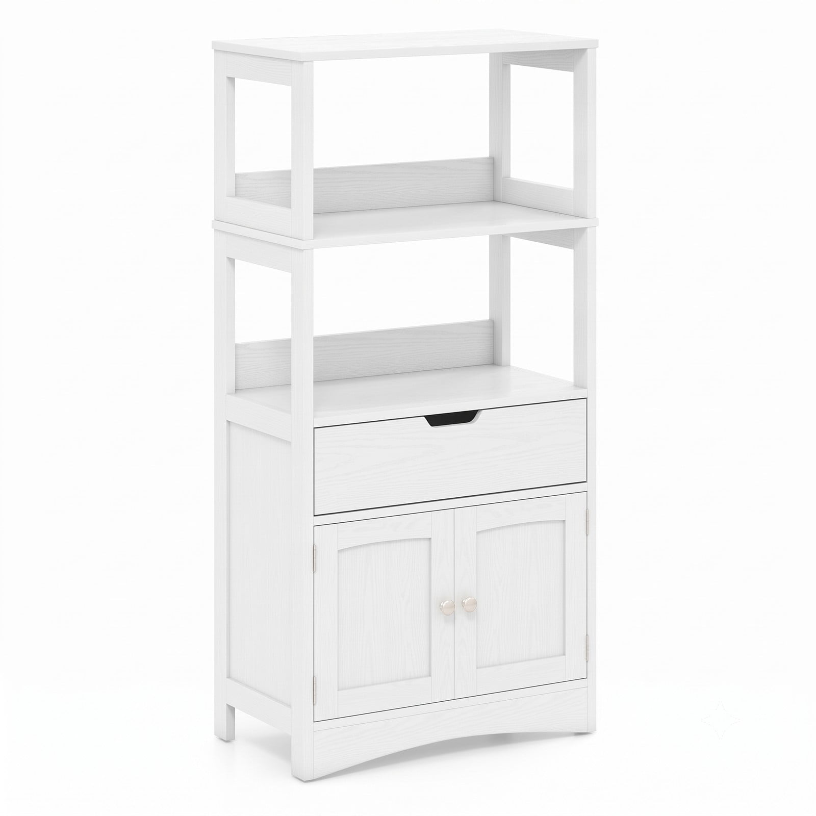 ALPULON Bathroom Storage Cabinet with Drawer and Shelf, Freestanding Floor Cabinet, Waterproof MDF Organizer for Bathroom Bedroom Living Room Entryway, Anti-Tip, White