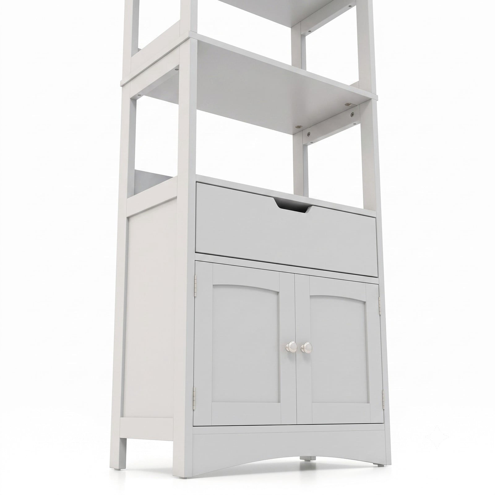 ALPULON Bathroom Storage Cabinet with Drawer and Shelf, Freestanding Floor Organizer, Waterproof MDF Cabinet for Bathroom Bedroom Entryway Living Room, Anti-Tip, Gray