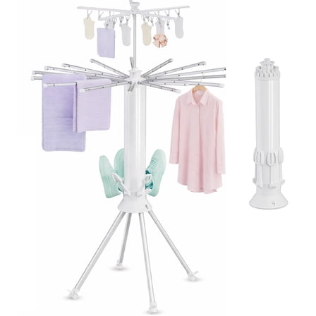 ALPULON Foldable Clothes Drying Rack, Portable Laundry Dry Rack with Wheels and 16 Poles, Shoe Dryer Rack for Balcony, Aluminum
