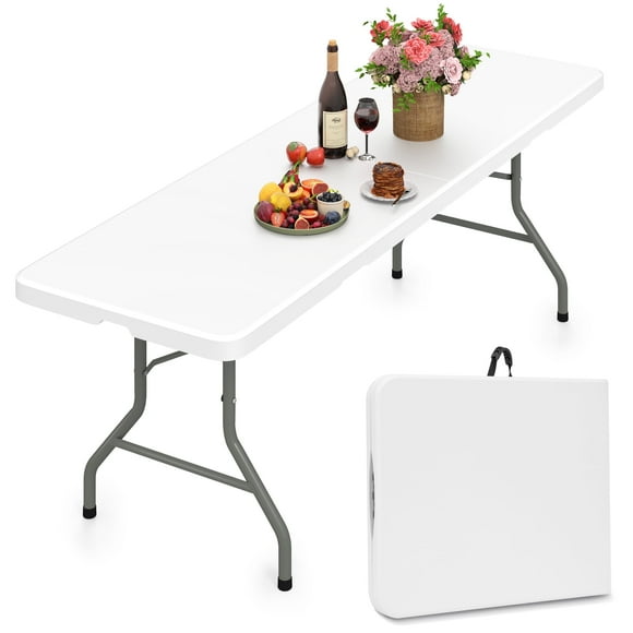Harigal 6ft Folding Table for Indoor and Outdoor Use, Plastic 6 Foot Folding Table with Carry Handle for Events, Parties, Picnics, White