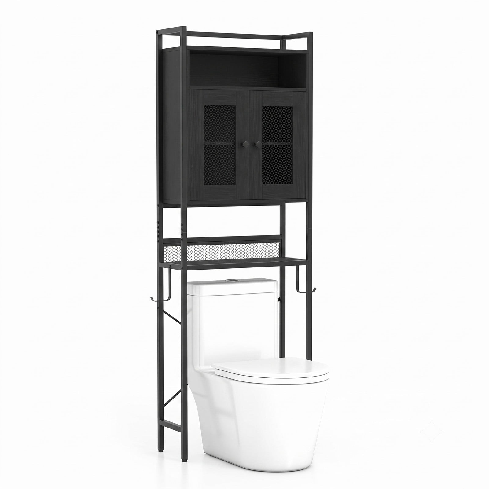 ALPULON Freestanding Over the Toilet Storage Cabinet with Heavy Duty X-Shaped Metal Frame and 2 Breathable Mesh Doors, Black