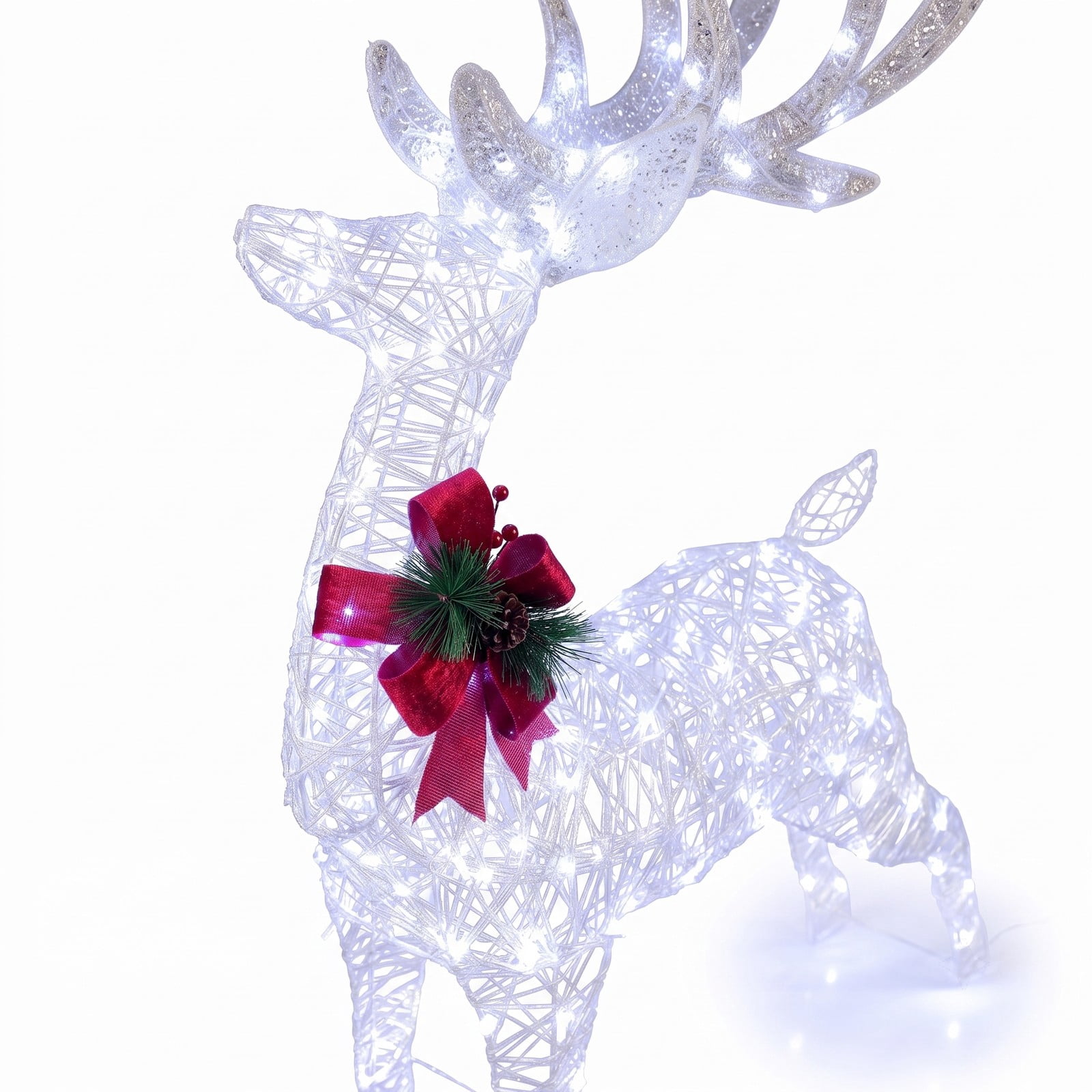 ALPULON Lighted Christmas Reindeer Yard Decoration with Cool White LED Lights, Waterproof Metal Outdoor Holiday Decor with Ground Stakes for Lawn Garden Porch, White