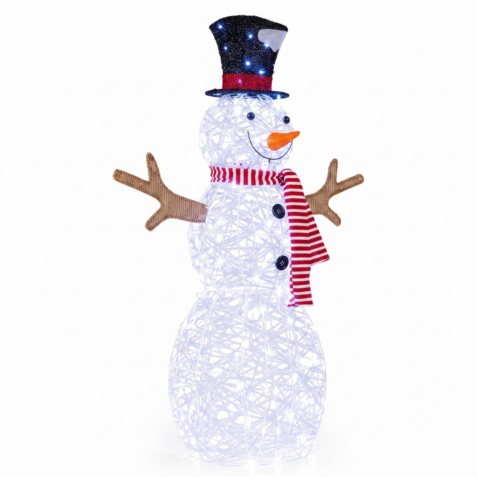 ALPULON Lighted Snowman Christmas Decoration with 80 Cold White LED Lights, Outdoor Waterproof Metal Frame Holiday Yard Decor with Ground Stakes, White