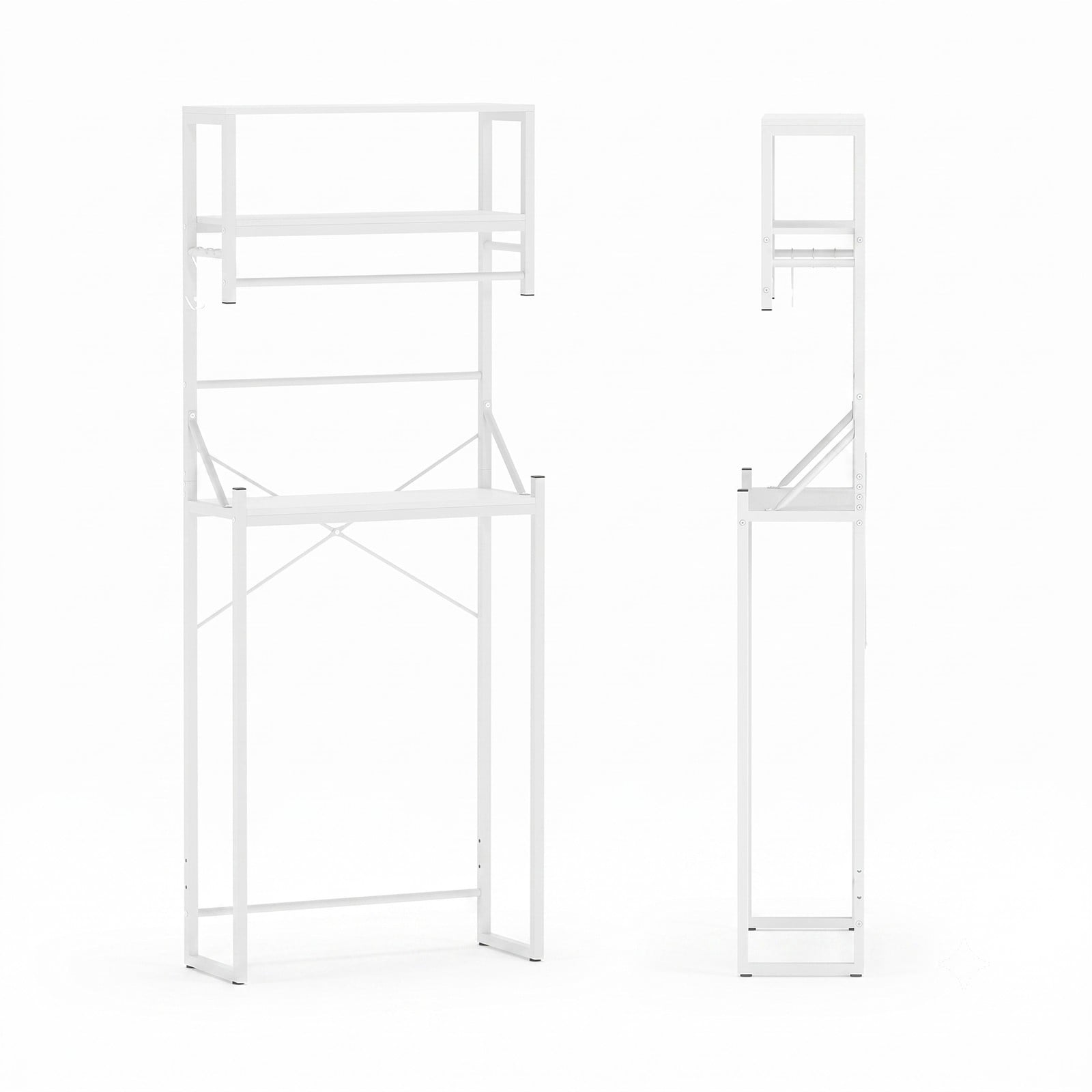 ALPULON Over the Toilet Storage Rack with Open Shelves and Towel Bar for Small Bathroom and Laundry Room Organization, White