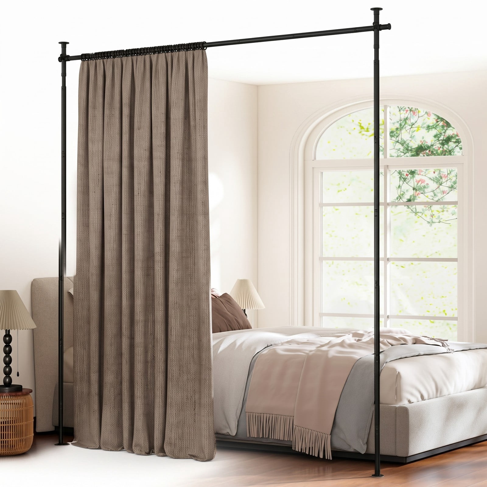 ALPULON Room Divider Curtain Rod, Adjustable Floor to Ceiling Tension Rod No Drilling Required, Expandable 28-72 Inch Width Metal Curtain Rod for Bedroom Living, Black