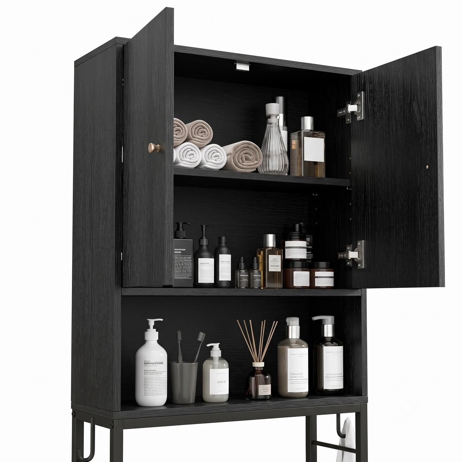 ALPULON Tall Over the Toilet Storage Cabinet with 2 Doors and Adjustable Shelf for Small Bathroom and Laundry Room, Black