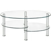 ALPULON Oval Tempered Glass Coffee Table, 3-Tier Modern with Steel Frame