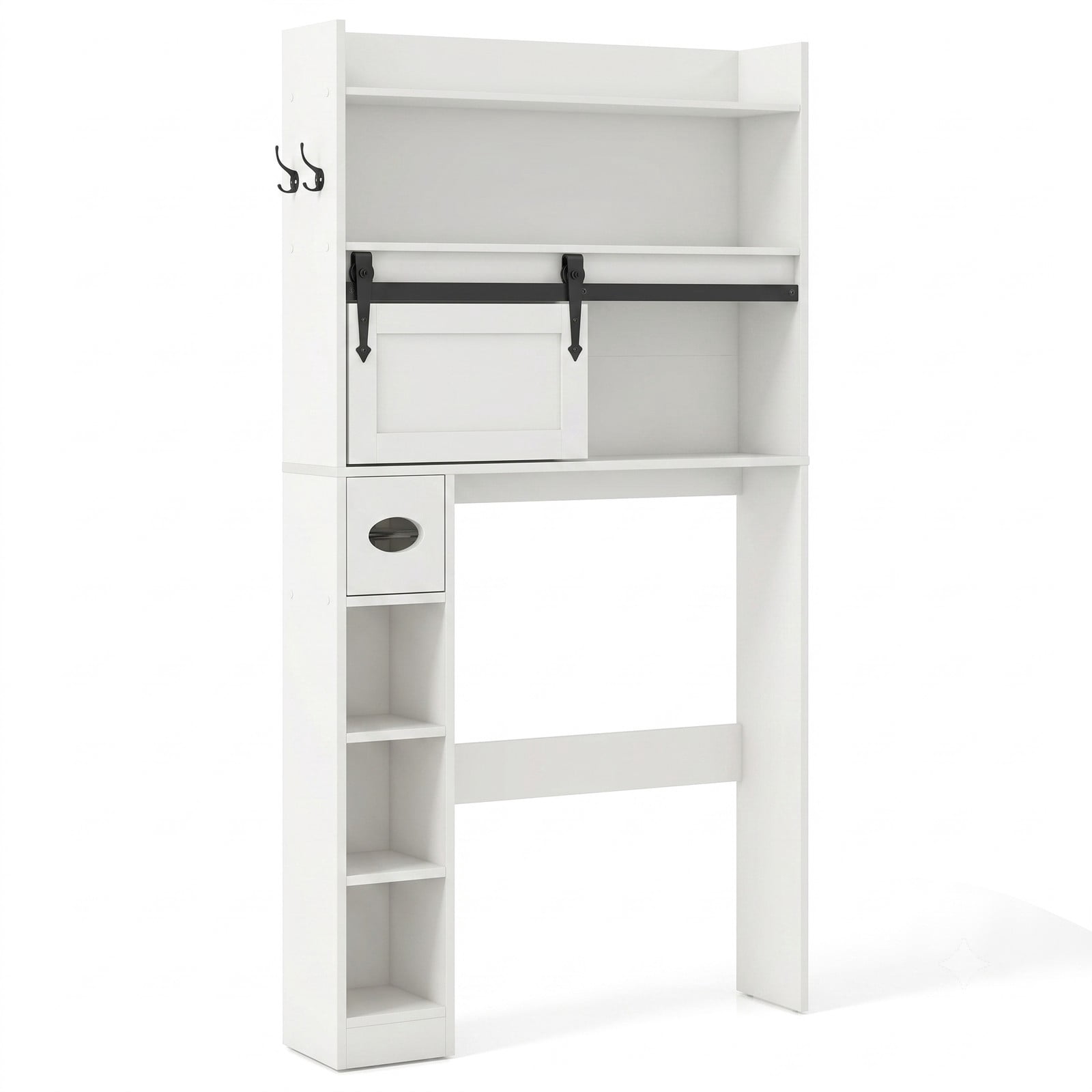 ALPULON Over The Toilet Storage Cabinet with Sliding Barn Door and 2 Adjustable Shelves, Freestanding Bathroom Space Saver Organizer Over Toilet, White