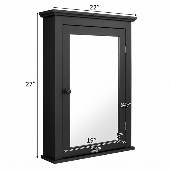 ALPULON Wall Mounted Bathroom Mirror Cabinet with Flip Open Door and Height Adjustable Shelf for Vertical Storage, Black