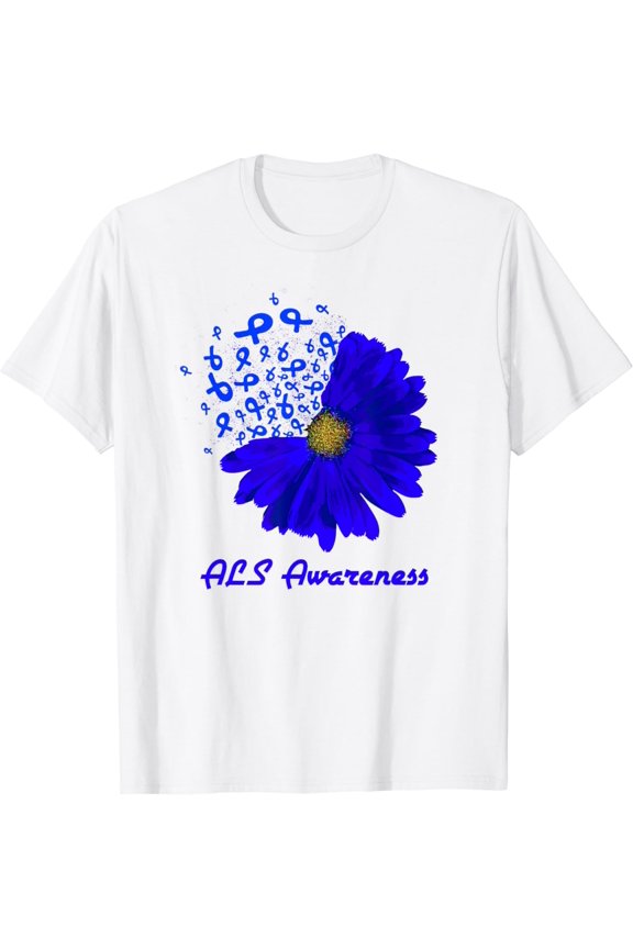 ALS Awareness Blue Sunflower Ribbon Fighter Hope T-Shirt