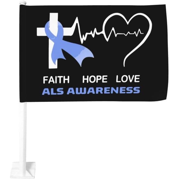 ALS Awareness Car Flag 12x18 Inch Window Clip Flag - Double Sided Fade Resistant Outdoor Decoration Let Your Cars Stand Out