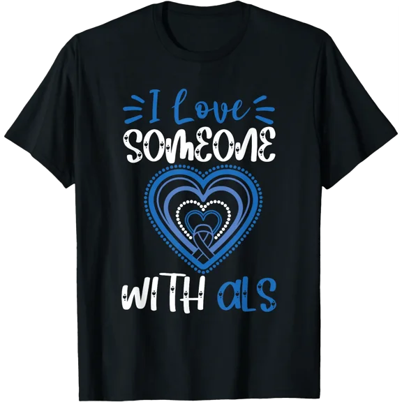 ALS Awareness Love Someone With ALS Blue Ribbon Heart T-Shirt, Vintage Birthday Gift