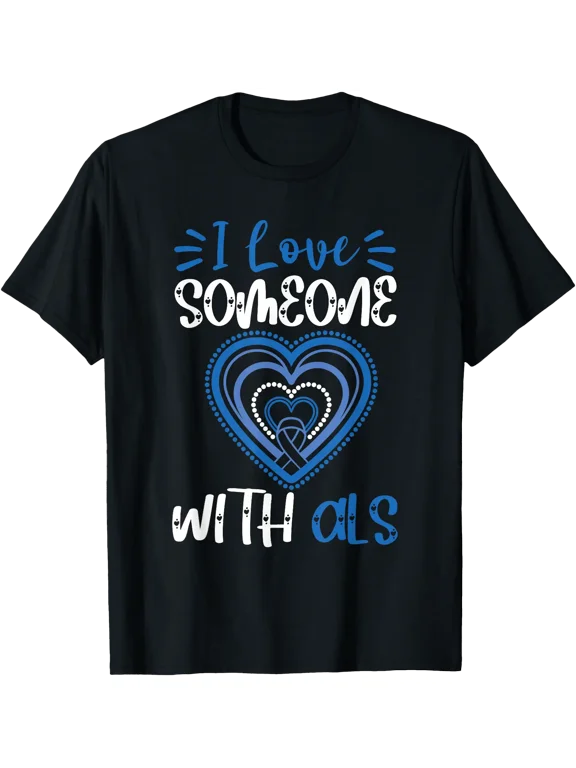 ALS Awareness Love Someone With ALS Blue Ribbon Heart T-Shirt, Vintage Birthday Gift