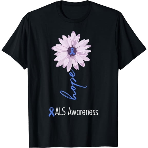 ALS Awareness Month Blue Sunflower Ribbon ALS Warrior T-Shirt