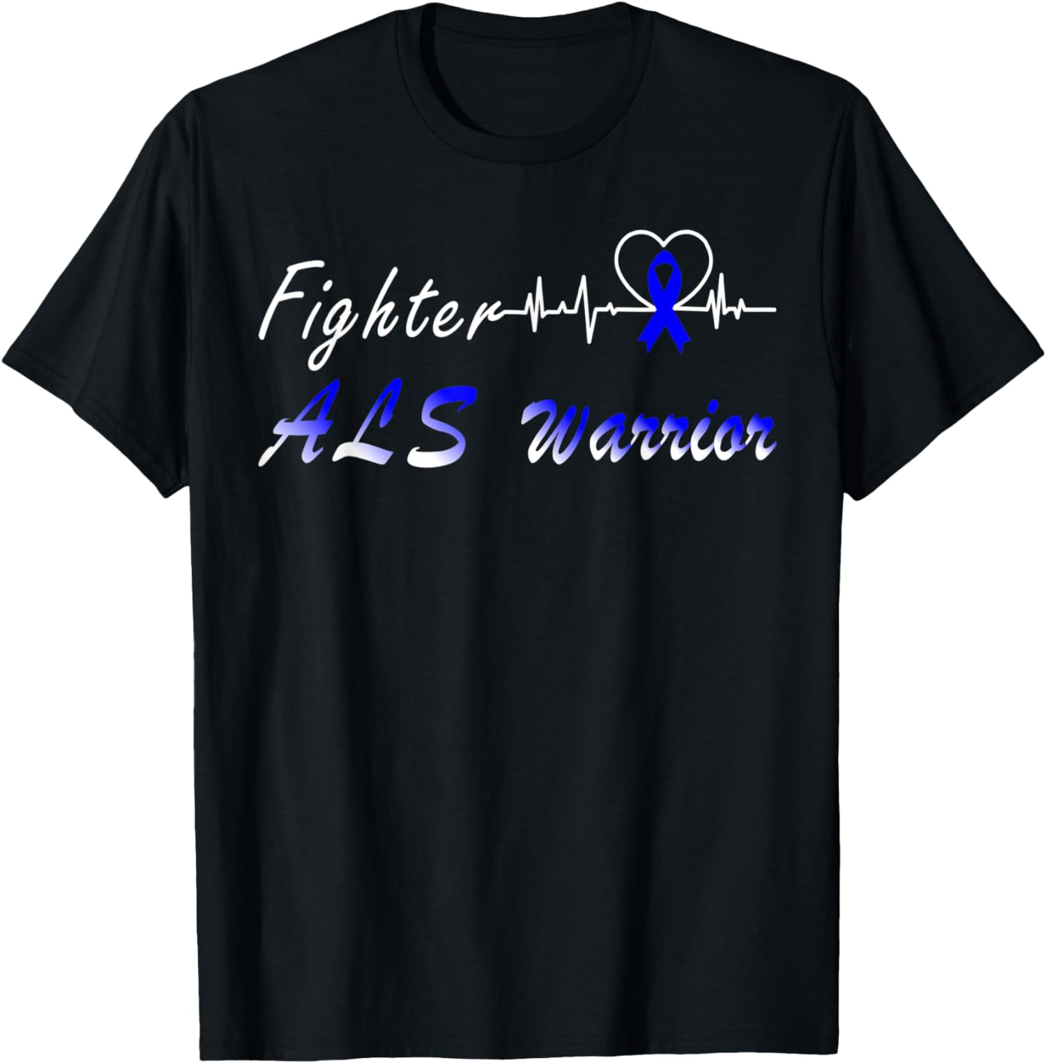 ALS Warrior Fighter Blue Ribbon Heartbeat Support T-Shirt - Walmart.com