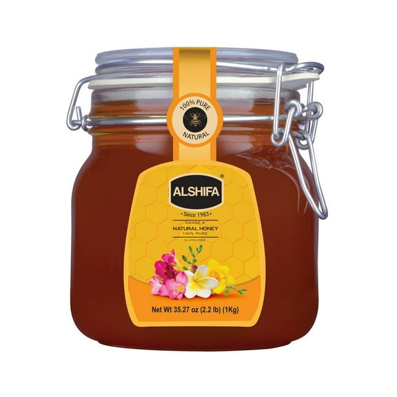 ALSHIFA Natural Honey 2.20lb (1kg) | Pack of 1 | Raw & Pure Honey Unpasteurized | Unique Taste Sweetener | Healthy & Rich in Nutrients | No Added Sugar | Glass Bottle
