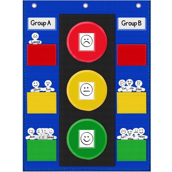 ALSLEA Behavior Chart for Classroom 26"H x 19" W Student Behavior, Emotions, and Group Management Pocket Chart Stoplight Behavior Chart for Kids at Home with 35 Dry Erasable Cards