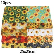 ALSLIAO 10pc Pure Cotton Sunflower Printed Fabric Handmade Patchwork Small Floral Fabric 10pcs 25*25cm