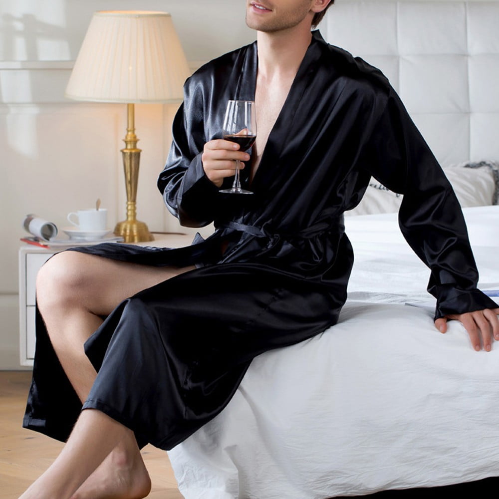 ALSLIAO Fashion Men Comfort Satin Kimono Silk Bathrobe Pajamas ...