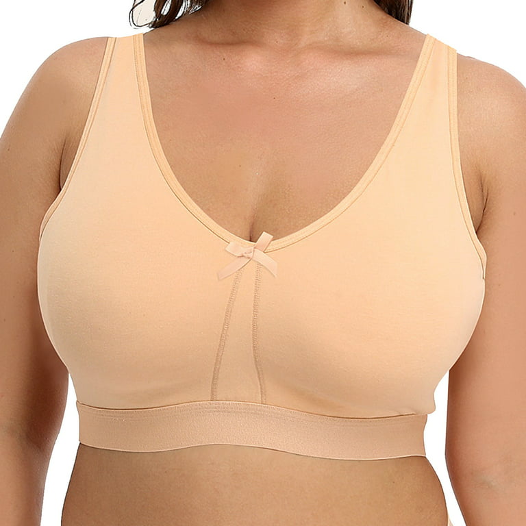 ALSLIAO Ladies Plus Size Bra Cotton Rich Full Firm Support Non Wired Non  Padded Bra Beige 100D/44D 