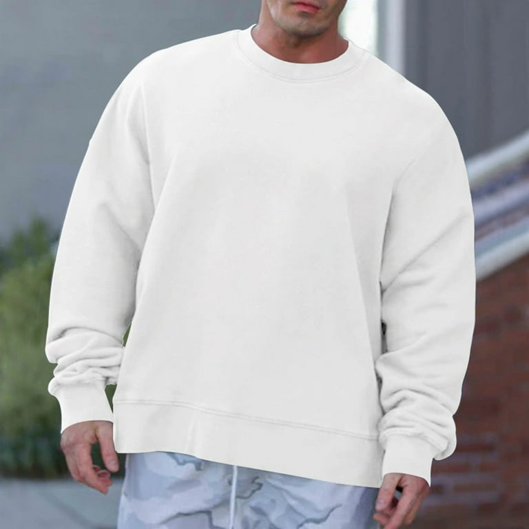 ALSLIAO Men Casual Solid Color Oversized Sweatshirts Baggy Crew Neck Pullover Plus Size White M Walmart