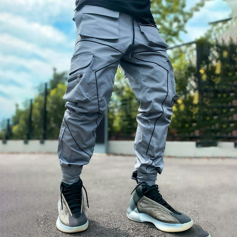 ALSLIAO Men Street Cargo Pants Harajuku Joggers Harem Multi pocket