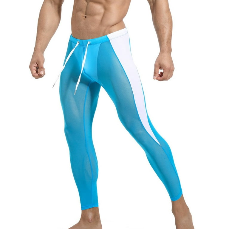 Men\'s See Through Mesh Yoga Pants Drawstring Compression Workout Bottoms Blue M - Walmart.com