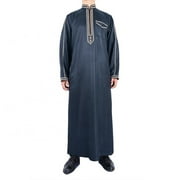 ALSLIAO Mens MIddle East Muslim Saudi Arab Loose Long Sleeve Stand Collar Long Robe Blue M