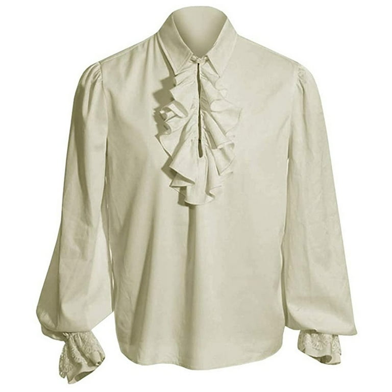 ALSLIAO Mens Medieval Gothic Shirt Frill Victorian Punk Puff 