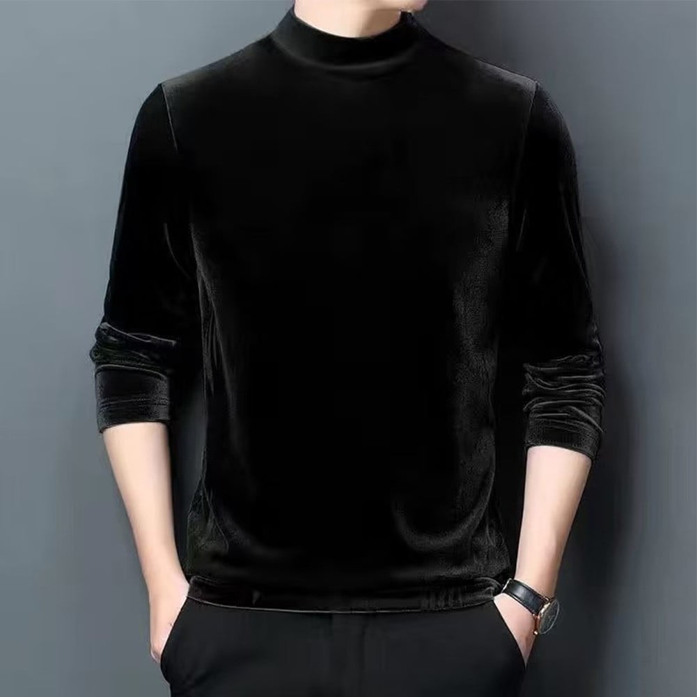 ALSLIAO Mens Velvet Half Turtleneck Pullover Long Sleeve Jumper Blouse Tops Slim T Shirt Wine red 2XL
