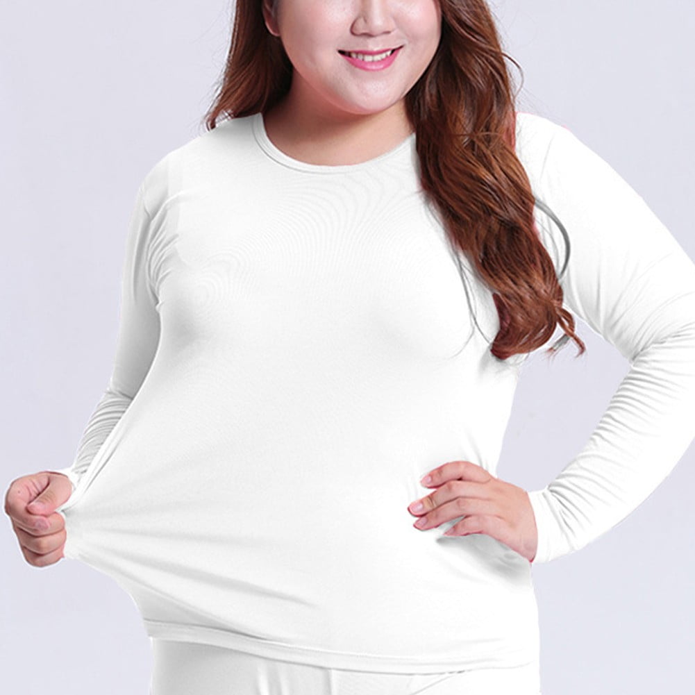 ALSLIAO Plus Size Women Thermal Underwear Top Middle High Neck Long