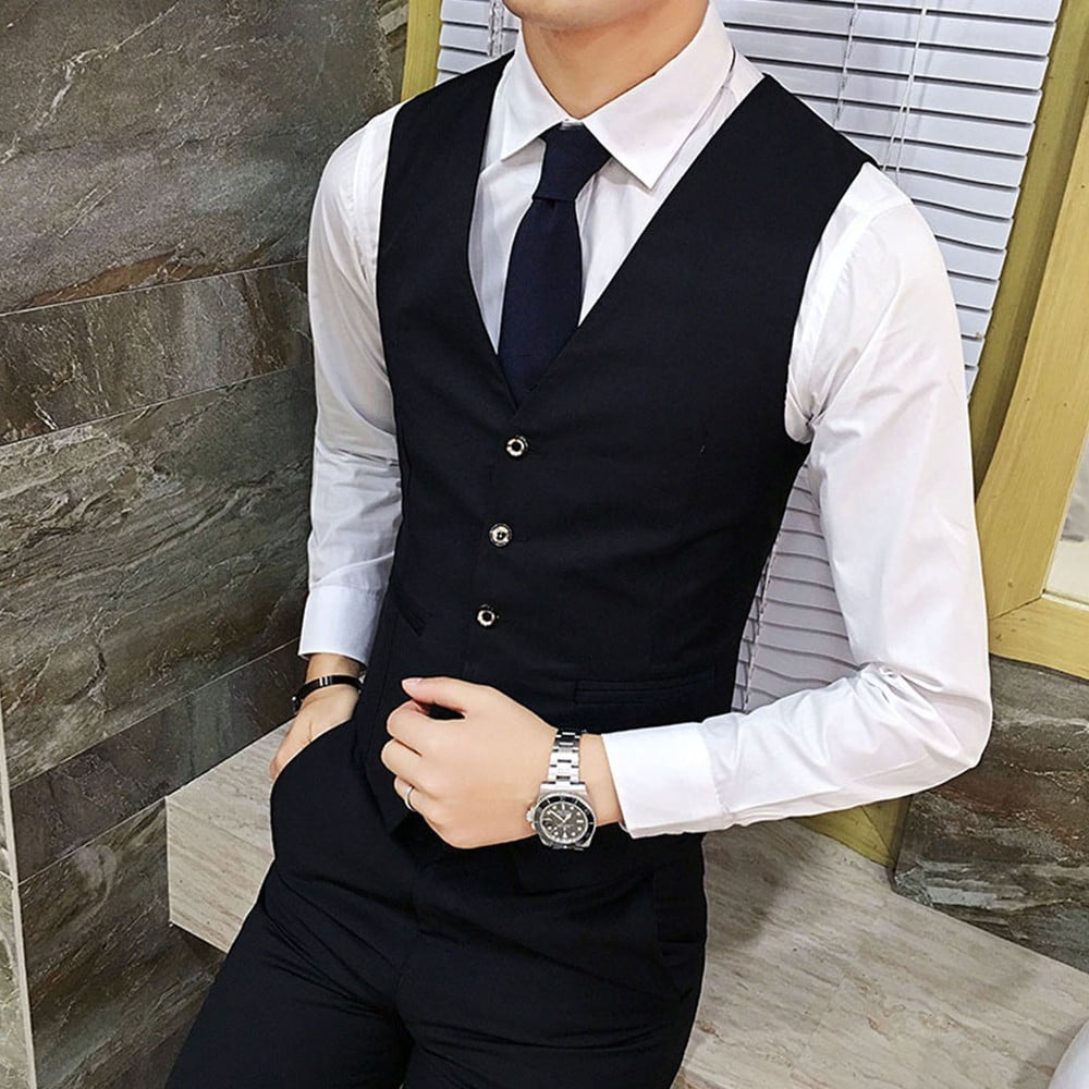 Navy slim fit suit with grey waistcoat